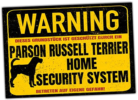 Parson Russell Terrier Schild Warning Security System Türschild Hundeschild Warnschild Hund