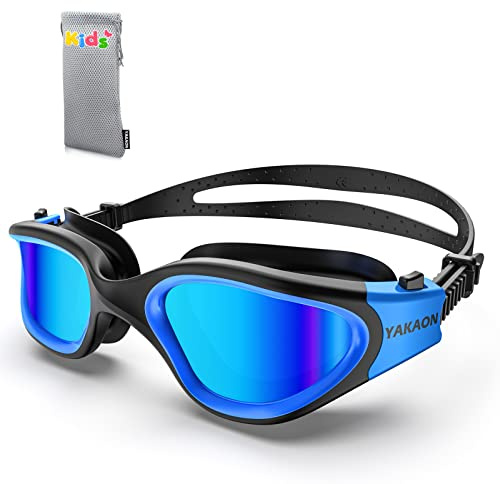 YAKAON Kids Swim Goggles, G1Mini BlackBlue Comfortable Anti-Fog Swim Glasses for Age 6-14