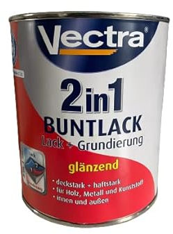 Vectra 2in1 Bunlack Lack + Grundierung Glänzend Wasserbasis innen/außen 0,75 Farbwahl, Farbe:RAL 7001 Silbergrau