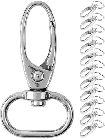 Moschettone con chiusura a torsione, 12 pezzi, anello a D da 15 mm con gancio a moschettone, moschettone da tasca con anello a occhiello girevole a 360°