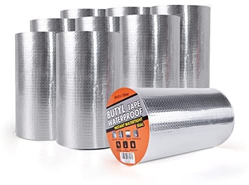 TAPEBEAR Wasserdichtes Butylband, Starkes Selbstklebendes DichtungsbäNder | Silber Aluminium Klebeband Zur Reparatur Für Dachleckage Oberflächenriss Wohnwagen Rohr Glas Fenster, 8inch x16feet,9Rolle