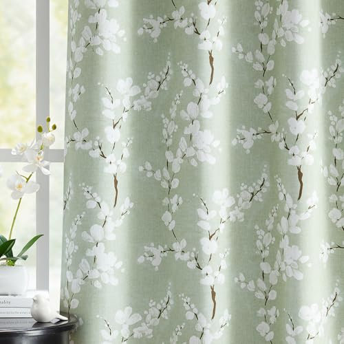 Fmfunctex Green Floral Blackout Curtains for Bedroom 90 inch Drop Eyelet Curtains for Living Room Nursary Blossom Thermal Insulated Window Curtain Panels 2 Panels White on Green
