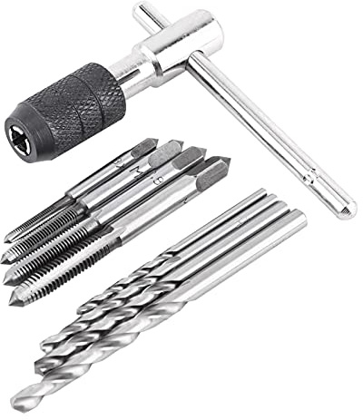 9-teiliges Windeisen-Set Mit T-Griff, Verstellbarer Ratschen-Gewindebohrerhalter Mit T-Griff, 4 Gewindebohrer M3-M6 Und Spiralbohrer, Handwerkzeug-Set Zum Gewindeschneiden