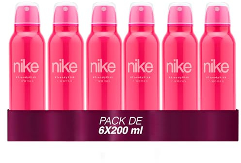 NIKE - Trendy Pink Pack de 6 x 200 ml, Desodorante Mujer Spray, Desodorante Antimanchas para Todo Tipo de Piel, 0% Sales de Aluminio, de Larga Duración, Fragancia Floral