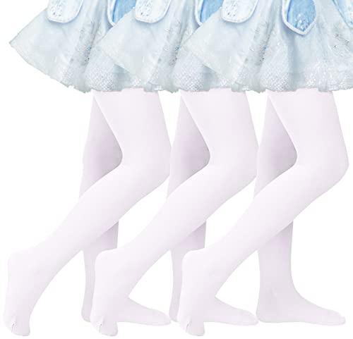 American Trends Ballet Dance Tights for Girls White Tights Kids Ultra Soft School Uniform Tights Footed Ballet Legging Stocking 3 Pack White 3-6 Years