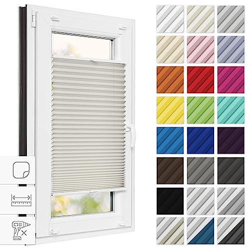 Estika Plissee zum kleben 105 cm x 230 cm - Grau - Plissee ohne Bohren, Plissee kleben, Rollos für Fenster ohne Bohren, Jalousien Fenster für innen, Raffrollo, Fenster plissee