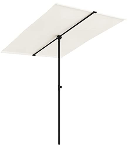 FIRBNUS Parasol de Jardin avec Mât en Aluminium 200x150 cm Blanc Sable Tissu Parasol de Jardin Pivoter à 360 Degrés Parasol de Patio Protection Optimale Contre Soleil Balcon Terrasse