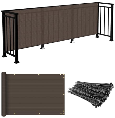 E&K Sunrise 2.5' x 50' Balcony Privacy Fence Screen Cover with Zip Ties Outdoor Screen Fence UV Protection for Deck Patio Backyard Apartment Pool Porch (Brown)