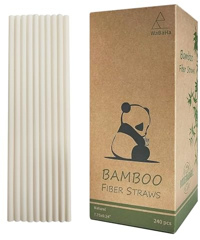 Biodegradable Bamboo Fiber Drinking Straws, Compostable Disposable Drinking Straw Pack 240, 100% Nature Bamboo Drinking Straws Instead of Plastic and Paper Straws