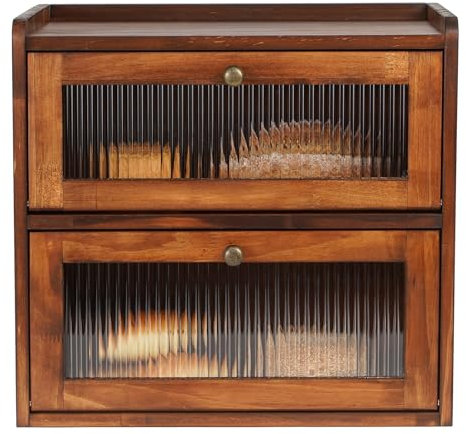 GUUSII HOME Portapane Legno Moderno Contenitore Pane Vintage Extra Grande Frutta da Cucina Torta in Cassetta Contenitore per Caffè da Tavola Doppio Strato 36*24*34cm con Porta in Acrilico (Marrone, L)