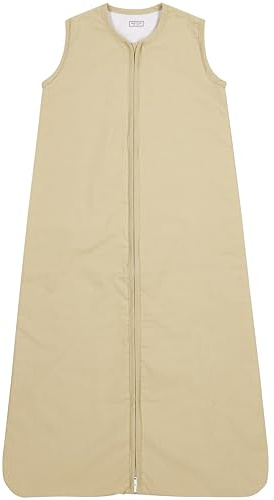 Meyco Baby Woven Uni babysovsäck, sovsäck (100% bomull, hudvänlig, säker passform, lång dragkedja, sommarsovsäck baby, storlek: 110 cm), sand