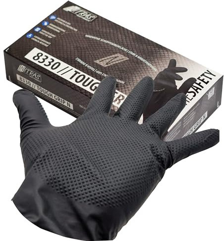 Tiga-Med TOUGH GRIP Lot de 50/250/500/1000 gants jetables extra forts en nitrile pour atelier, jardin, laboratoire et montage - 50 pièces/boîte (500, XL)