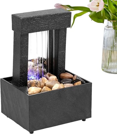 Fukamou Fuente De Cascada Interior,Fuente De Agua De Mesa - Fuente de Mesa con Elemento acuático de relajación,Fuente de Escritorio de meditación Zen Feng Shui para decoración de Espacios Interiores