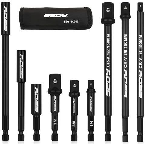 9-Piece Impact Socket Adapter Set, 1/4 3/8 1/2 Driver Socket Adapter, Power Drill Bit Extension, Magnetic Screwdriver Bit Holder, Socket Wrench Adapter