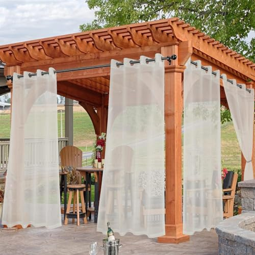 SK Studio Outdoor Vorhang Transparent Wasserdicht Voile Gardinen Outdoorvorhänge mit Ösen für Gartenlaube Balkon Terrasse Pavillon, 2 Stück Beige, 132x183cm