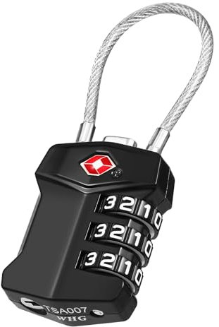 ZHEGE TSA Schloss, 3 Stellig Kofferschloss Zahlenschloss Klein, Kabelschloss mit Weiße Zahlen, Gepäckschloss, Reiseschloss für Koffer, Rucksäcke, Zelt, Schublade (1 Stück, Schwarz)