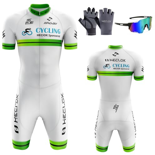 Tuta da Triathlon a Maniche Corte da Uomo,da 3 Tasche,Trisuit Cycling Skinsuit with Gel Pad,Ciclismo Body Skinsuit per Nuoto/Corsa/Ciclismo,Abbigliamento Ciclismo Monopezzo (TYP-2,L)