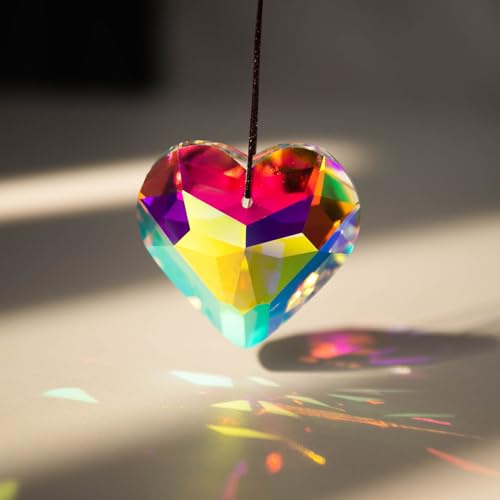 2 Stück 45mm Kristall Pfirsich Herz Prisma Anhänger Kronleuchter Prismen Hängende Ornament Herz Sonnenfänger Kristall Regenbogen Herzform Anhänger für Weihnachtsdekorationen