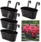 eROOSY Lot de 4 Jardinières Suspendues Pots de Fleurs Exterieur en Métal avec Crochets Métalliques Amovibles pour Plantes, Balcon, Jardin