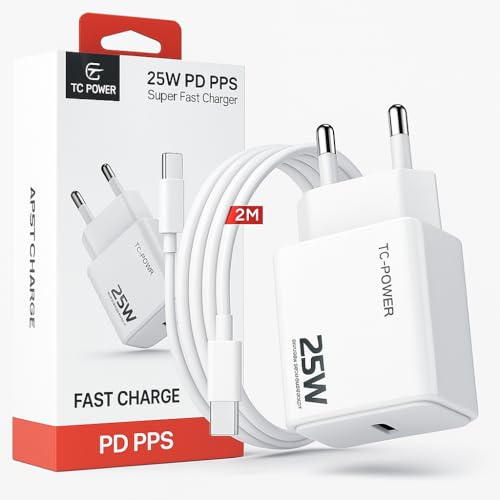 Chargeur USB-C 25W Fast Adaptateur Rapid Samsong Galaxy S24/S23/S22/S21 Chargeur Phone 16/16 Pro 15/15 Pro/15 Pro Max Xiaommii Opo 1 Plus Pixel with 2M Cable