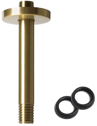 8 Inch Shower Arm with Flange, Ceiling Mounted Shower Head Extension Arm, 1/2 NPT Straight Arm for Rain Shower Head, Stainless Steel Shower Head Extension Replacement Pipe Arm, Gold