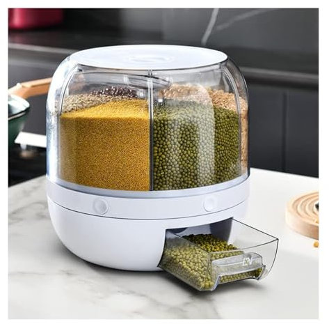 Food Storage Container Mit 6 Unterteilungen, 360° Drehbar ， Cerealienspender Holen Sie Sich MüSli Mit Einem klick ， Cereal Dispenser Geeignet FüR Restaurants (Kapazität 10 kg)
