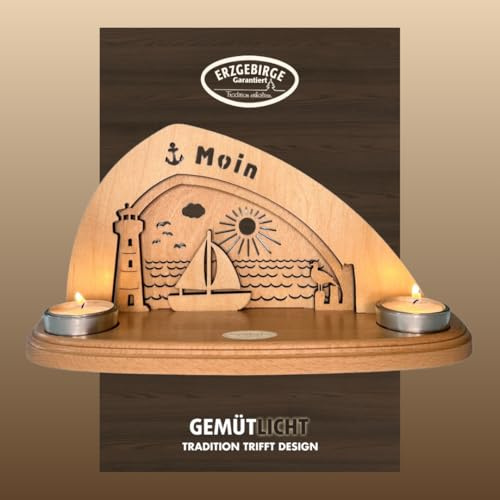 WEIGLA - Teelichthalter original Erzgebirge I Motiv Maritim Natur I für 2 Teelichte I Ganzjahresdeko I Teelichthalter aus Holz I modernes Design I Maritim Deko