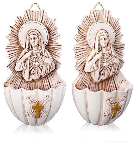 TOPBATHY Juego de 2 Piezas de Resina para Colgar en La Pared con Fuente de Agua Católica para El Hogar Y La Iglesia de Los Fieles