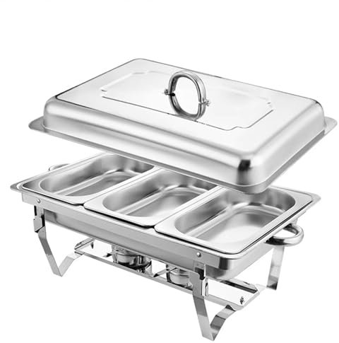 Calentador de Comida Portátil Grande Hornillo de Acero Inoxidable 304, Tapa Partida Robusta y Duradera Calentamiento por Alcohol Calentador de Comida(11L/3)