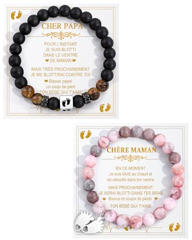 BOCHOI Bracelet Future Parents Cadeau Future Maman Futur Papa Cadeau Naissance Cadeaux Jeune Parents Nouveau Né Cadeaux Jeune Parent Bracelet Femme Enceinte Anniversaire Noël Saint Valentin