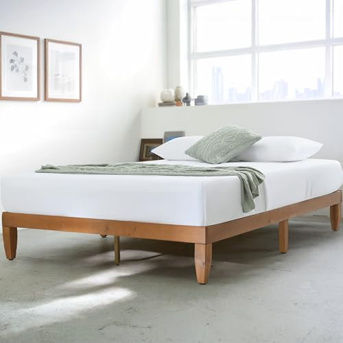 Maple99 Wood Platform Bed Frame Queen Size - 12 Inch Solid Wood Queen Bed Frame No Box Springs Needed - Easy Assembly, Leveling Feet, Sturdy, Improved Stability, Pine Wood Bed Frame with Wooden Slats