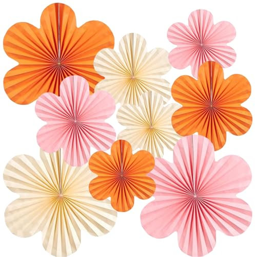 9 Stück Papier Fächer Dekoration, Papierblumen zum Aufhängen Rosa Beige Orange Blumen Papier Set für Hochzeit Geburtstag Baby Shower Tischdeko Backdrop Garland Party Deko (Rose beige)
