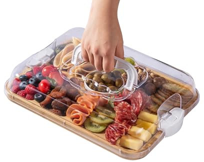 THETCHRY Charcuterie Board with Clear Lid, Travel Portable Cheese Board Charcuterie Boxes Cutting Boards for Kitchen, Gifts for Women, White
