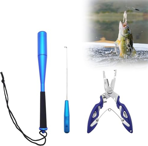 ZLFCypheria 3 stycken fiskdödare, fiske gripare och tångset, 24,5 cm aluminium fisk döttrar, fiskbetare, med fisketång, fiskborttagare, fisktillbehör (blå)