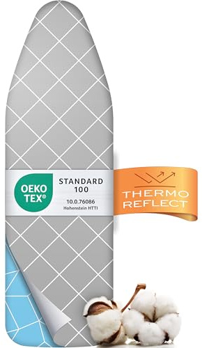 Timbley Turbo Bügelbrettbezug 150x50 – Hitzereflektierend für schnelleres Bügeln – einfache Montage mit Gummizug – 2X Komfortpolsterung & OEKOTEX100 | Made in Europe | Größe XXL