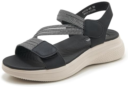SMajong Sandales Sport Femme Sandale Orthopédiques Confortable Bout Ouvert Été Chaussures de Randonnée Scratch Sandales Compensées Noir 42 EU