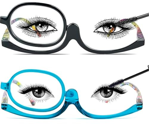 Make Up Glasses, Magnifying Makeup Glasses, 2 Pcs Makeup Glasses With Flip-Down Single Lens, Makeup Reading Glasses for Women Makeup Essential Tool(+2.50)