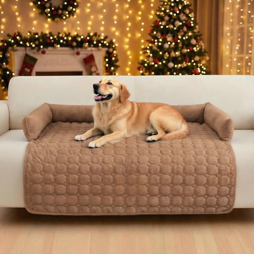 OKYUK Premium Hundebett - Sofaschutz für Haustiere, handgefertigtes und waschbares Hundekissen, Flauschige Hundematte für alle Größen (Kord Kaffee, 75 x 75CM)