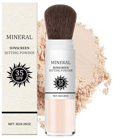 Mineral Sunscreen Setting Powder, SPF 35 Polvo de protección solar, maquillaje en polvo suelto, control de aceite de larga duración, protección solar mineral para el cabello y el cuero cabelludo