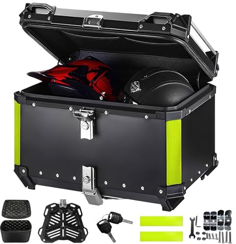 Motorrad-Topcase, Topcase aus Aluminium, wasserdicht, Aufbewahrungskoffer mit Doppelschlüssel, Box für Motorräder mit Sicherheitsschloss, Gepäckbox zur Aufbewahrung von Helmen (55 l)