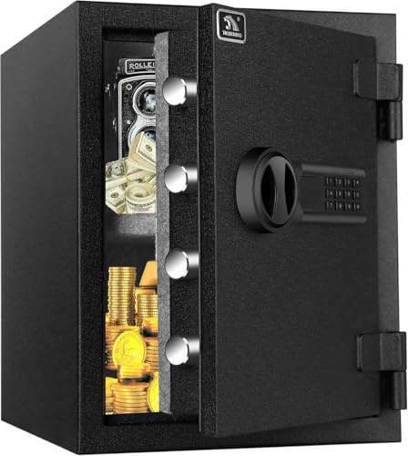 Digital Fireproof Home Safe, 45 lb Heavy-Duty Safe Box with Key and Keypad, Dual Locking Bolts, Removable Shelf, 1.24 Cu Ft Safe for Home, Office and Apartment