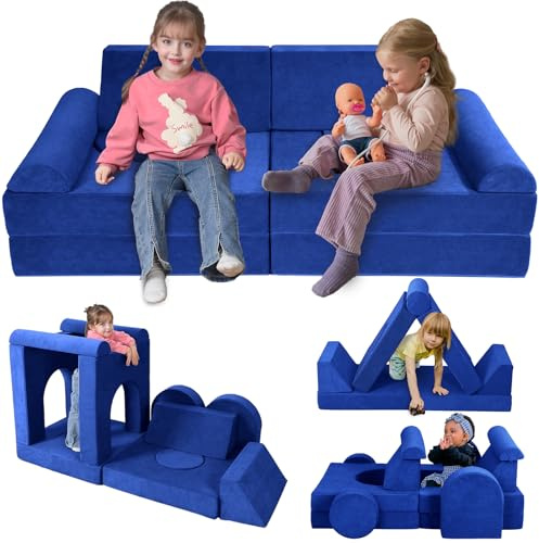 Winhomish 12 Pcs Modular Kids Play Couch – Premium Soft Foam, Removable Cover, Comfortable & Safe Toddler Couch for Children 1-6 Years, Portable & Easy to Clean, Ideal for Living Room & Playroom, Blue