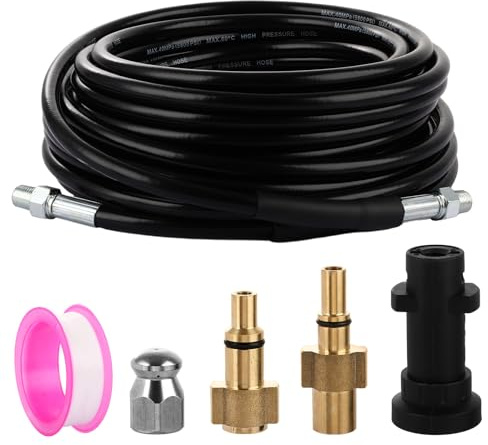 LDHHYH 15m Pressure Washer Drain Pipe Hose Cleaning Kit, Karcher Drain Cleaning Kit, Pressure Washer Drain Cleaner with Jet Nozzle and Rotating Jet Nozzle Adapter for Karcher K2-K7, Lavor