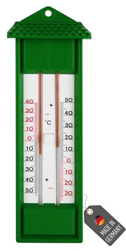 Lantelme Minima Maxima Thermomètre en vert, indicateur de température des valeurs maximales et minimales, mini thermomètre analogique pour la maison, le jardin, la serre