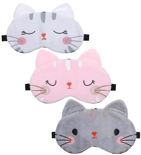 3 Stück Süße Augenmaske Zum Schlafen Cartoon Katze Schlafmaske Kinder Schlafmaske Augenbinde Weich Katzengesicht Augenabdeckung Weicher Leichter Plüsch Augenschirm Für Erwachsene Kinder