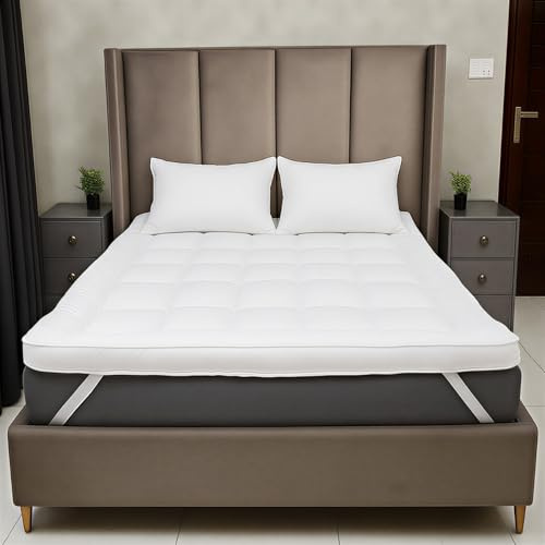 CASABLOOM Hotel Quality Single Mattress Topper – 4 Inch (10cm) Extra Thick Microfiber Filling Mattress Topper with Easy Fit Straps(Single - 90x190cm)