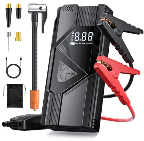 FINIBO Starthilfe Powerbank für PKW, 6000A Starter Powerbank für 12V Fahrzeuge (Bis zu 10L Benzin/8L Diesel), Jump Starter Auto mit LCD Bildschirm, Springkabel, Autobatterie Ladegerät Eingang/Ausgang