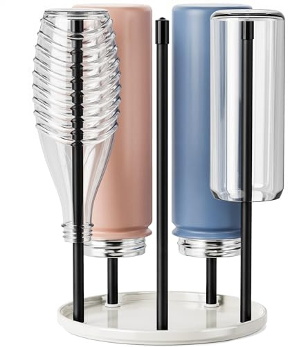 Flaschenhalter für SodaStream Crystal – Keramik Abtropfständer mit Abtropfgestell und Abtropfwanne für 5 Flaschen | Flaschentrockner für die Küche Weiß