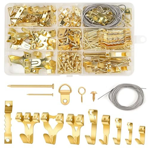 RoyalChic 267 Stück Bilderhaken Bildaufhänger, 10-75 LB, für Schwere Bilder | Bilderrahmen Aufhänger zum Nageln, mit Sägezahn Haken, D-Ringe, Ösenschrauben, Stahldrähte & Schrauben, für Wandbefestigung