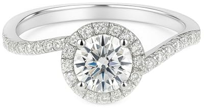 Whoiy Ringe Verlobung 585 Gold Moissanite 1ct, Bandring 14k Weißgold Halo Eheringe Echtgold Damenring Größe 63 (20.1)